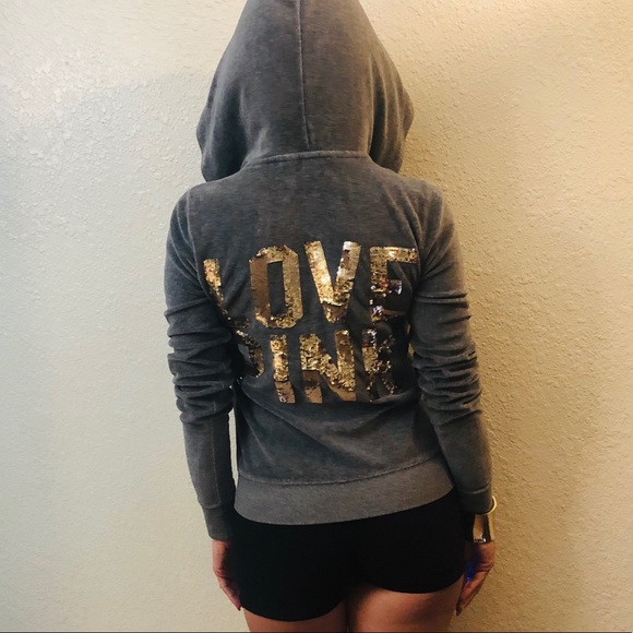 PINK Victoria's Secret Tops - {Victoria Secret}LOVE PINK sequins velour hoodie S